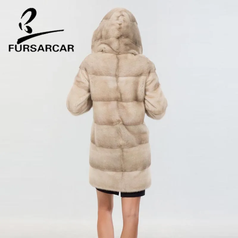 Женская Шуба из меха норки FURSARCAR зимняя шуба с капюшоном в английском стиле