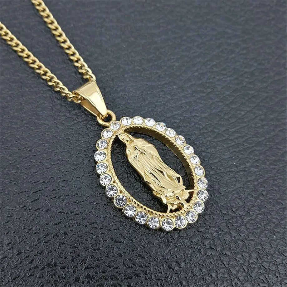 

Virgin Mary Pendant Necklace for Women Girls Gold Color Stainless Steel Our Lady Jewelry Wholesale Colar Madonna Trendy Chain