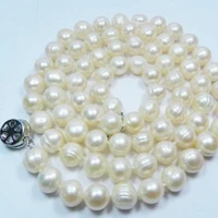 new fashion long chain jewelry making 8 9mm natural white freshwater cultured round pearl beads necklace gift party 25inchmy5012