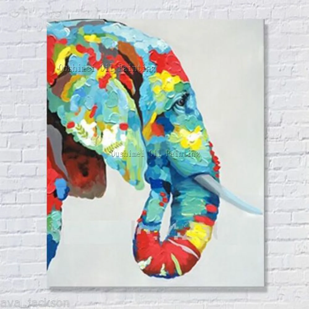 

New Hand Painted Animals Oil Painting Hang Paintings Modern Elephant Knife Picture For Living Room Decor Canvas Painting