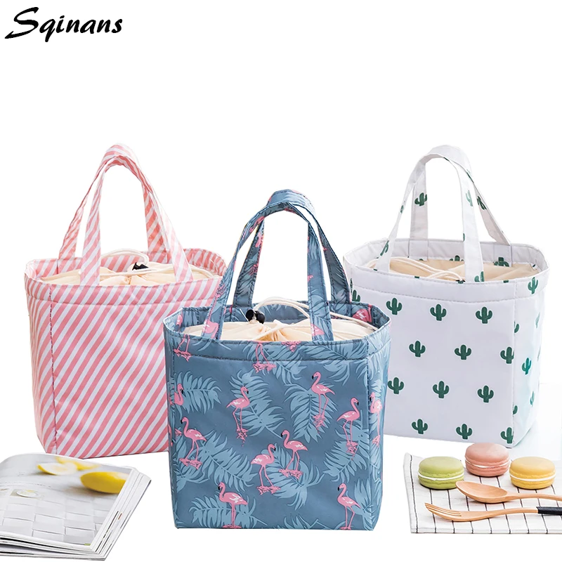 Sqinans сумка для хранения продуктов с фламинго водонепроницаемая на шнурке