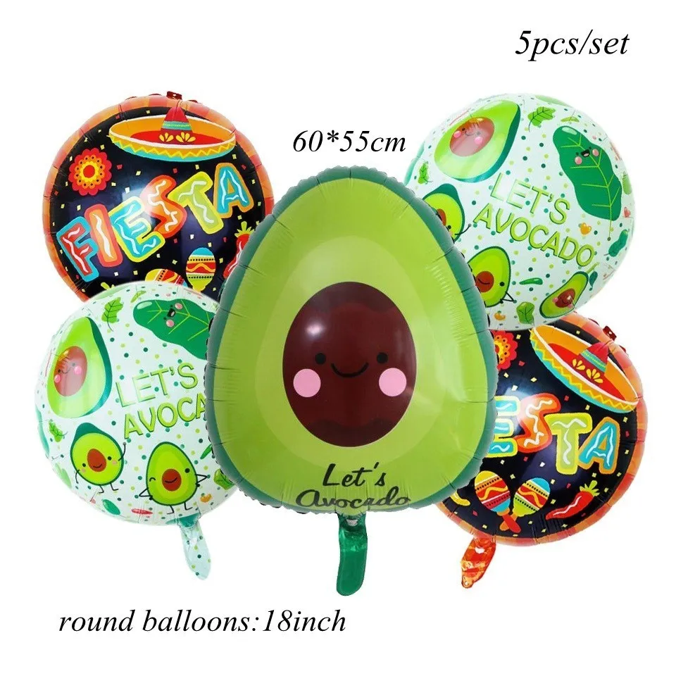 5pcs Avocado set A 1 компл. Мексиканский воздушный шар из фольги для вечеринок Final Fiesta блеск баннер С КАКТУСОМ девичник вечерние украшения летние материалы на день рождения, свадьбу - Цвет: 5pcs Avocado set A