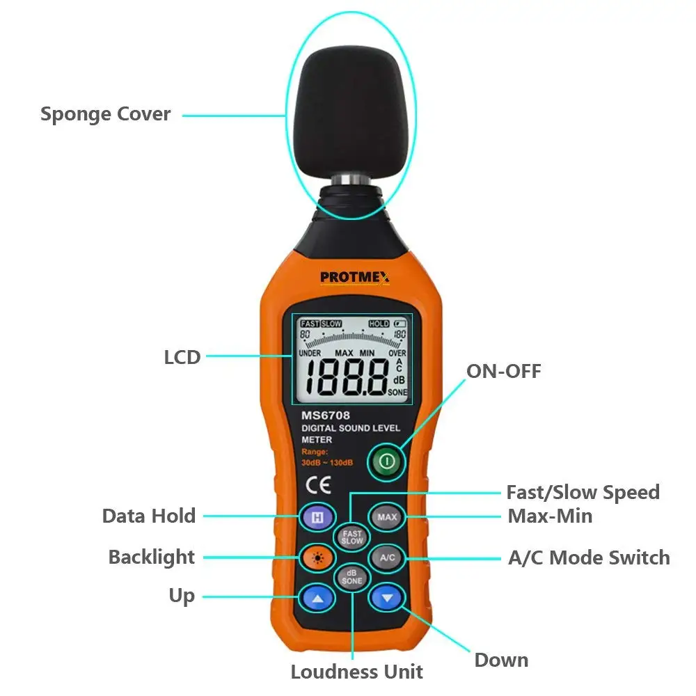 Protmex MS6708 Noise Meter Sound Level Portable Digital Audio Decibel Tester Monitor dB | Инструменты