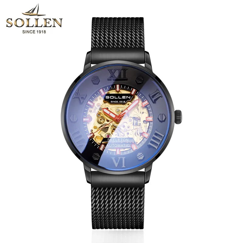 Механические часы Skeleton Tourbillon мужские классические автоматические из кожи