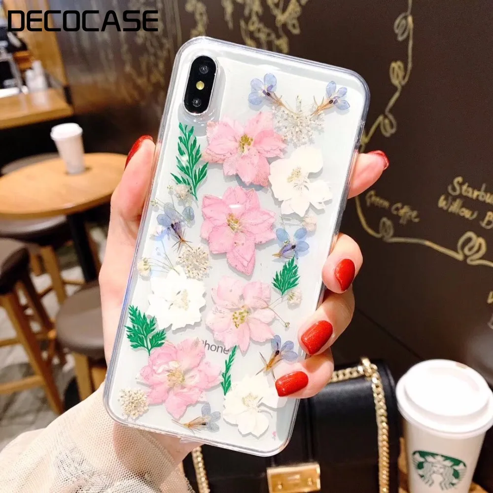 DECOCASE Funny Summer Real Dry Flower Clear TPU Girls Phone Cases for iPhone 7 Plus Case 6 6s 8 X XR S Max |