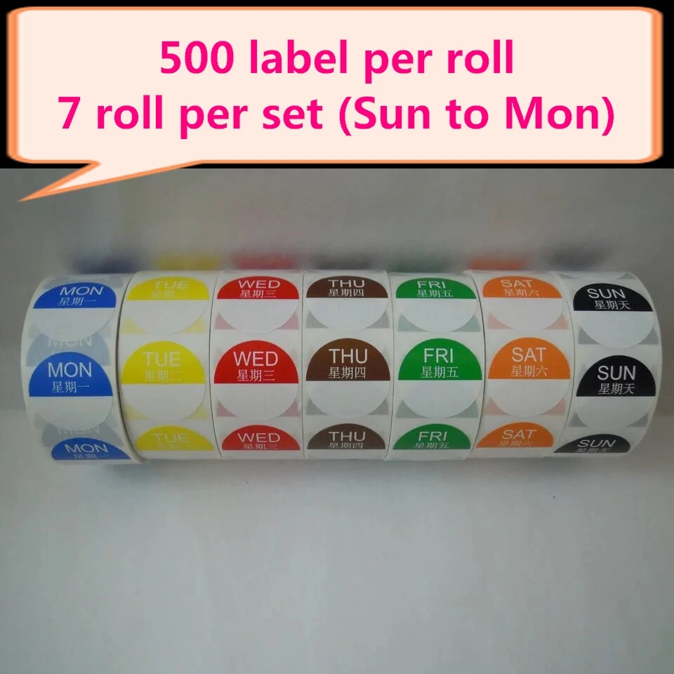 Сменная этикетка 7 рулонов/набор день недели поворот на этикетке еда 1x1 дюйм