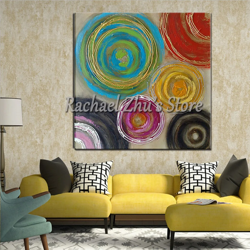 Ручная роспись абстрактные красочные круглые картины маслом на холсте