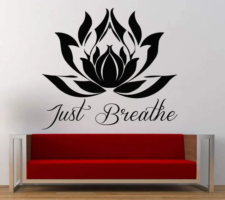 

Just Breathe Lotus Flower Yoga Wall Sticker OM Meditation Wall Decal Sticker Vinyl Mural Living Bedroom Room Decor Wall NY-406