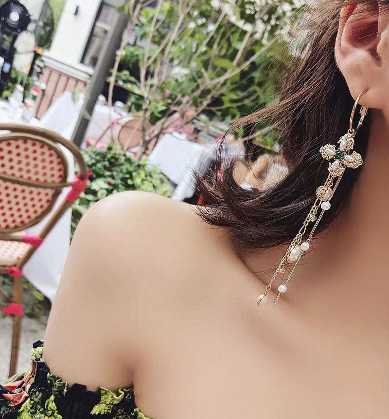 Meidi Винтаж крест асимметричные серьги длинные обруча для Для женщин Золотая цепь