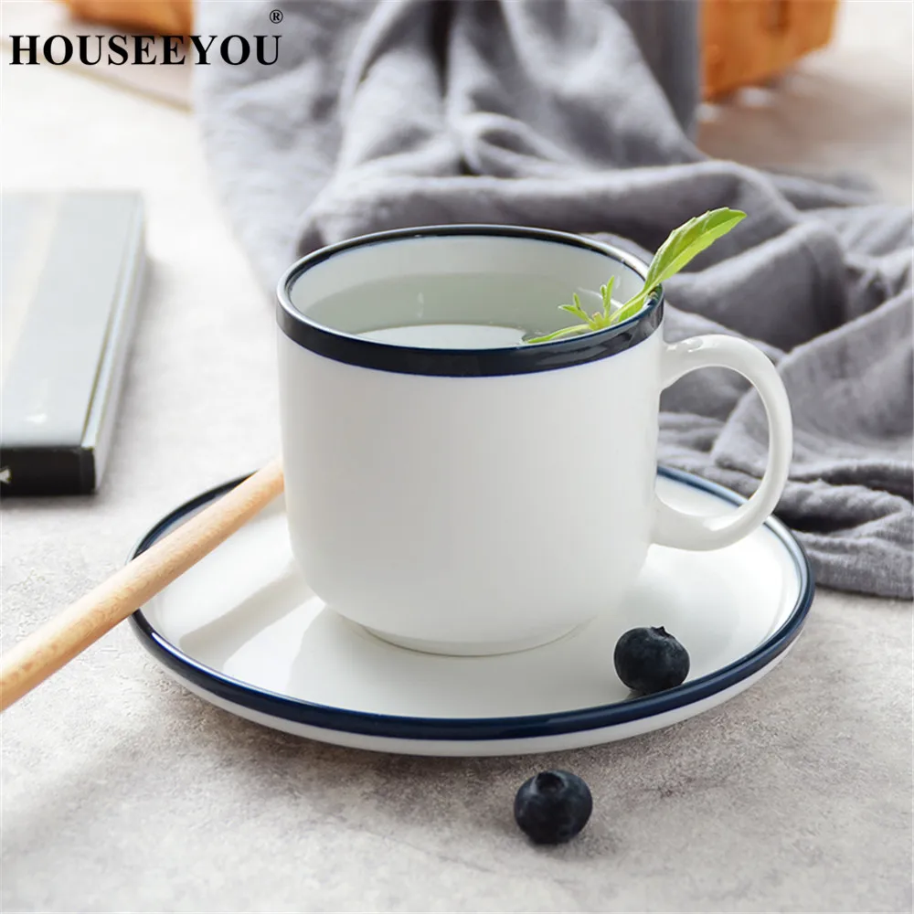 Кофейная чашка HOUSEEYOU в скандинавском стиле с голубыми краями набор блюдец чайные