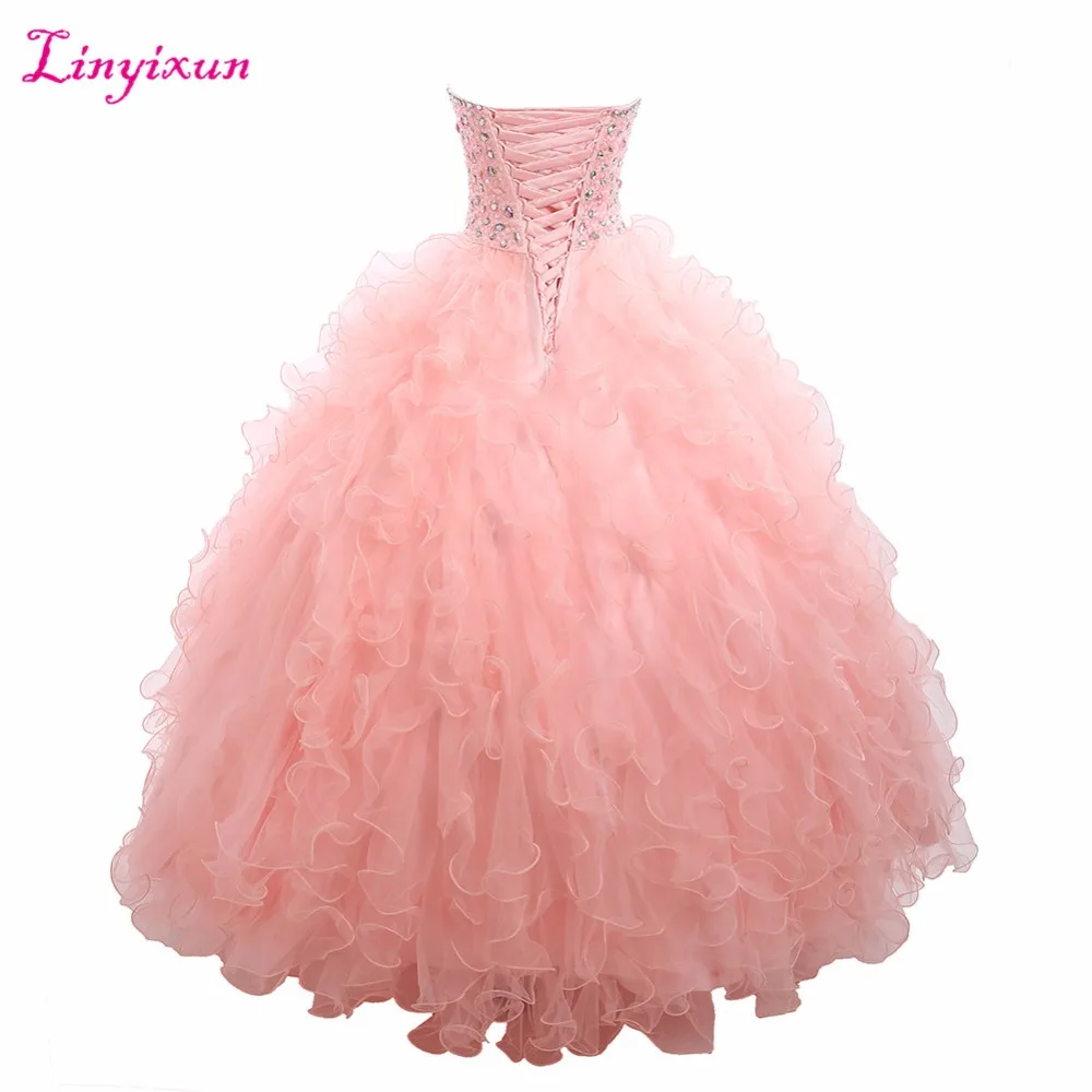 Linyixun Настоящее фото бальное платье Quinceanera платья 2017 с кристаллами бисером милые 16