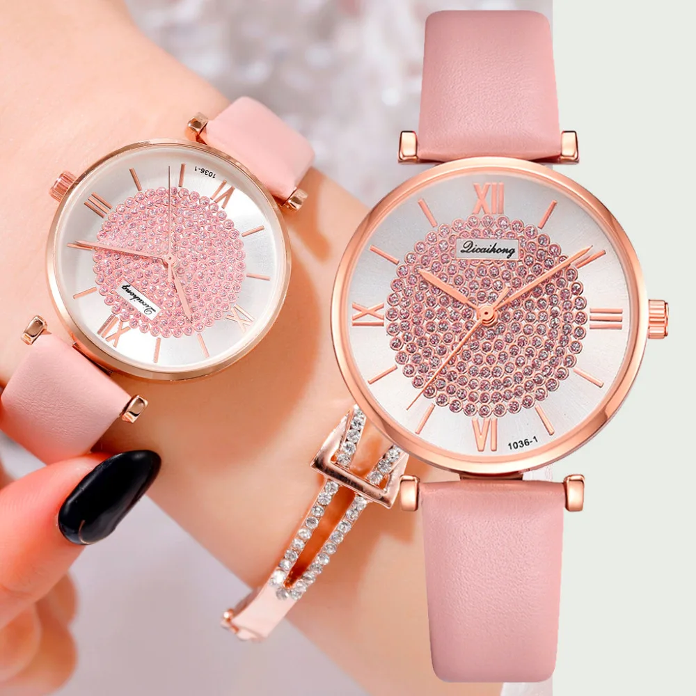 Модные роскошные часы из кожи с кирпичным камнем повседневные золотого и