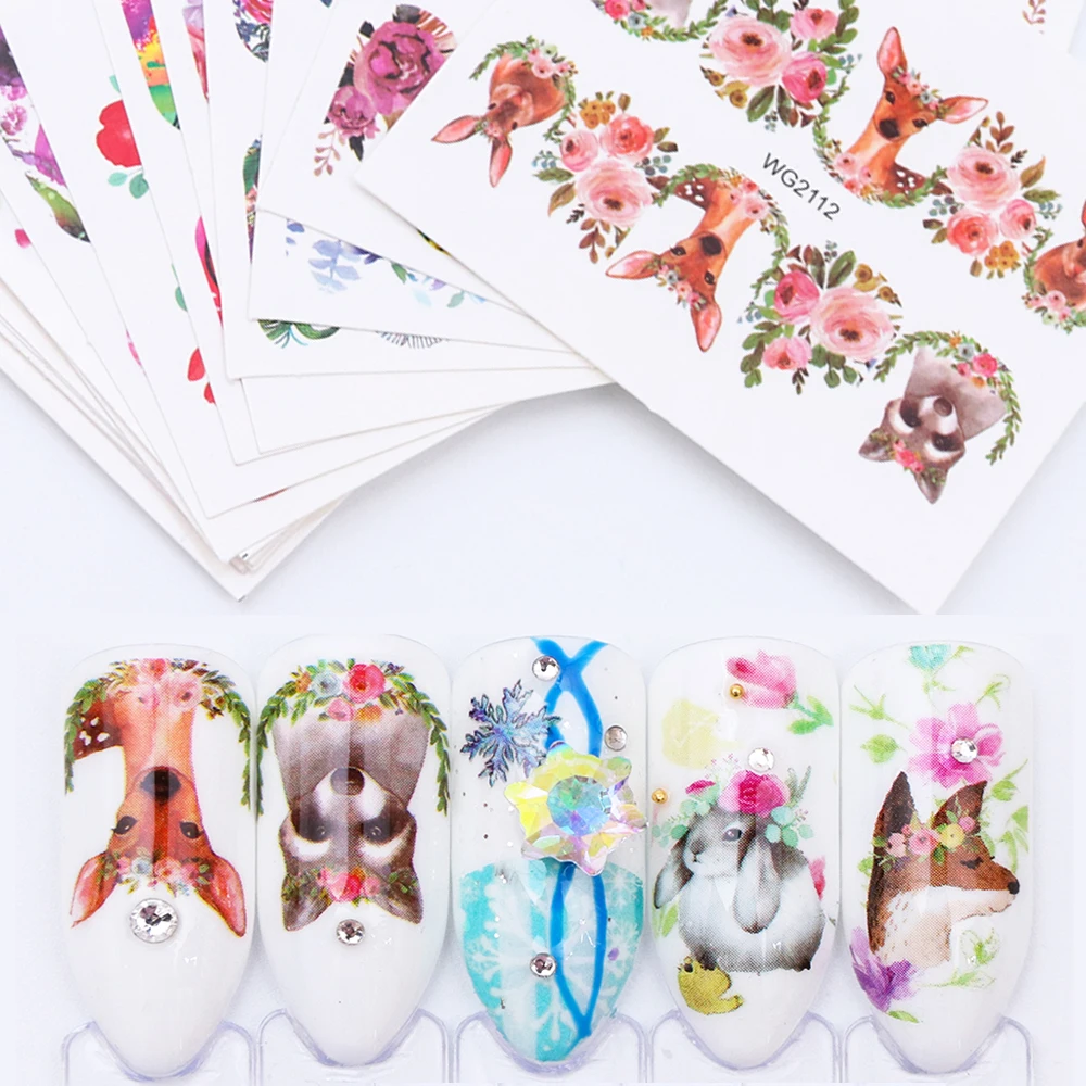 Слайдер для ногтей в виде фламинго 20 шт. Набор стикеров с водой Бабочка цветы