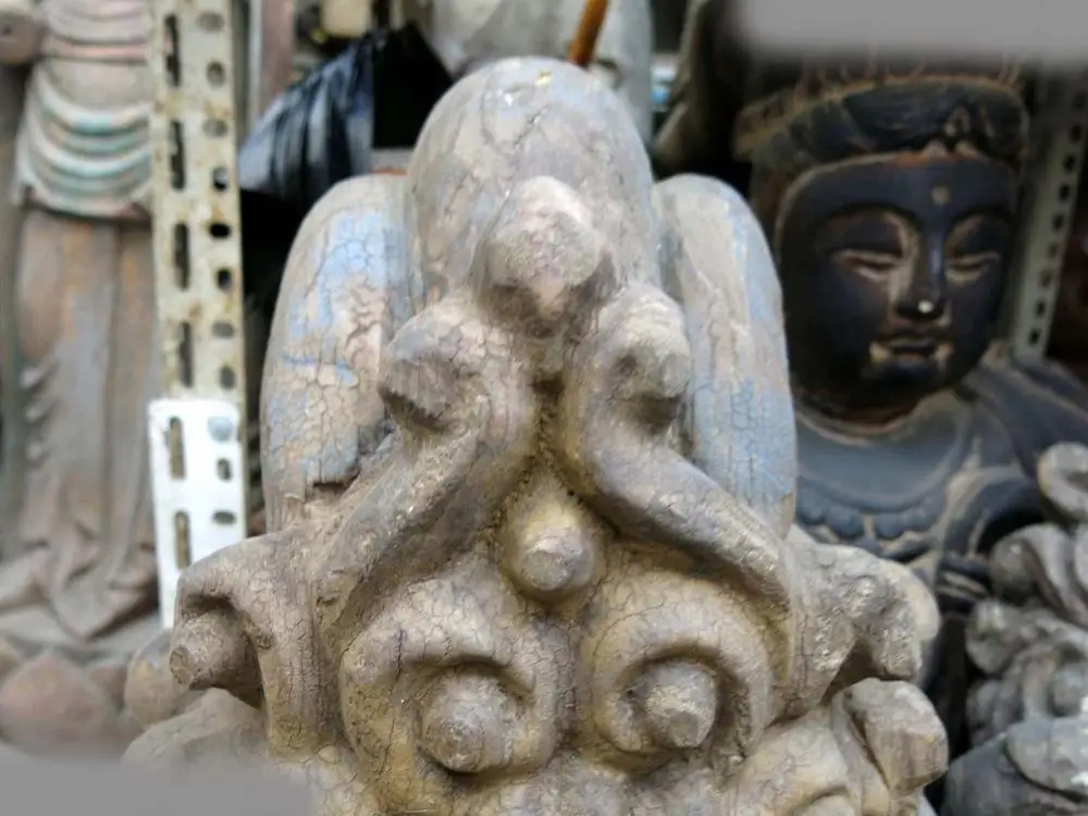 26 &quotКитай старого дерева ручной работы резные буддизм Кван-инь глава скульптура