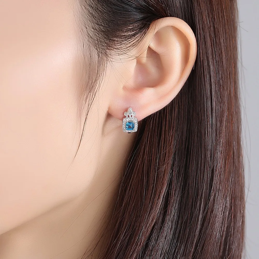 Женские серьги клипсы DR Blue Topza из стерлингового серебра 925 пробы с кубическим