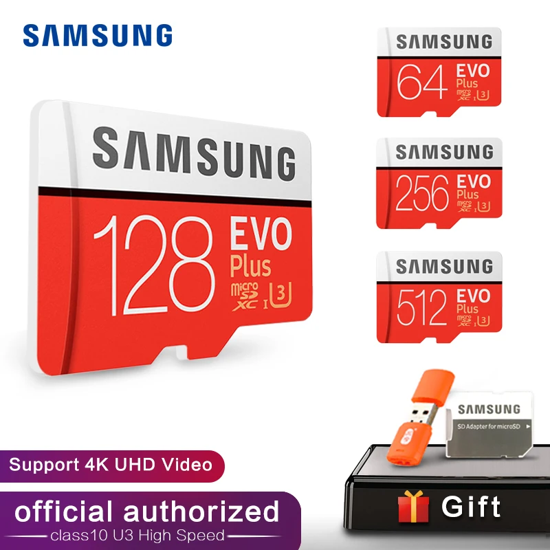 SAMSUNG карта памяти Micro SD карта 32 Гб 64 Гб 128 ГБ 256 ГБ 512 ГБ SDHC/SDXC Класс EVO+ класс 10 C10 UHS TF/SD карт Trans Flash Microsd