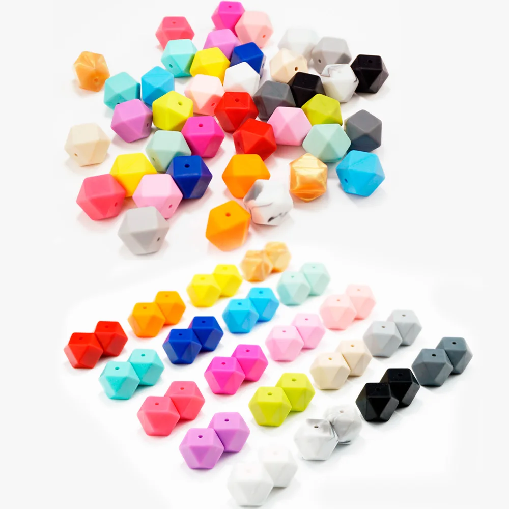 Sutoyuen 200Pcs 17mm Loose Hexagon Silicone Beads DIY Baby Teething Chewable Pacifier Infant Toy Necklace Jewelry Accessories