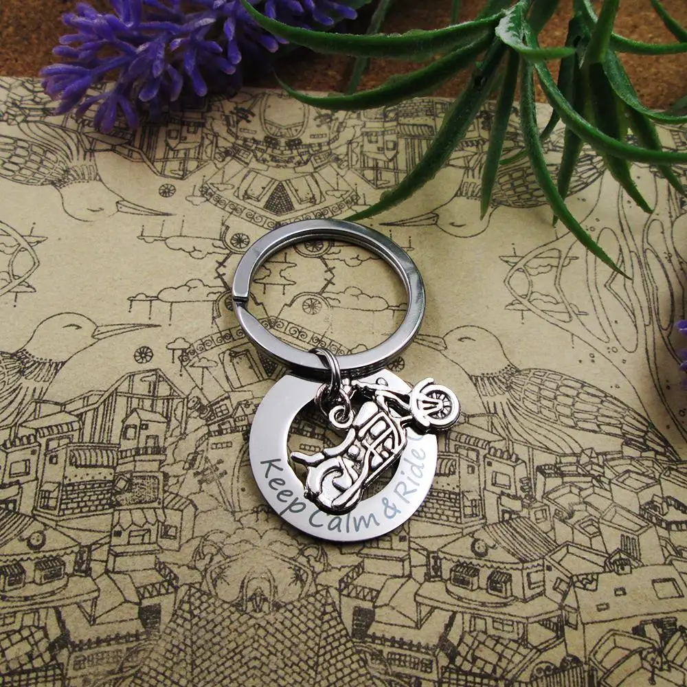 High quality Key chain Keep Calm &amp Ride On with Motorcycle version 2 stainless steel keyring birthday gift | Украшения и