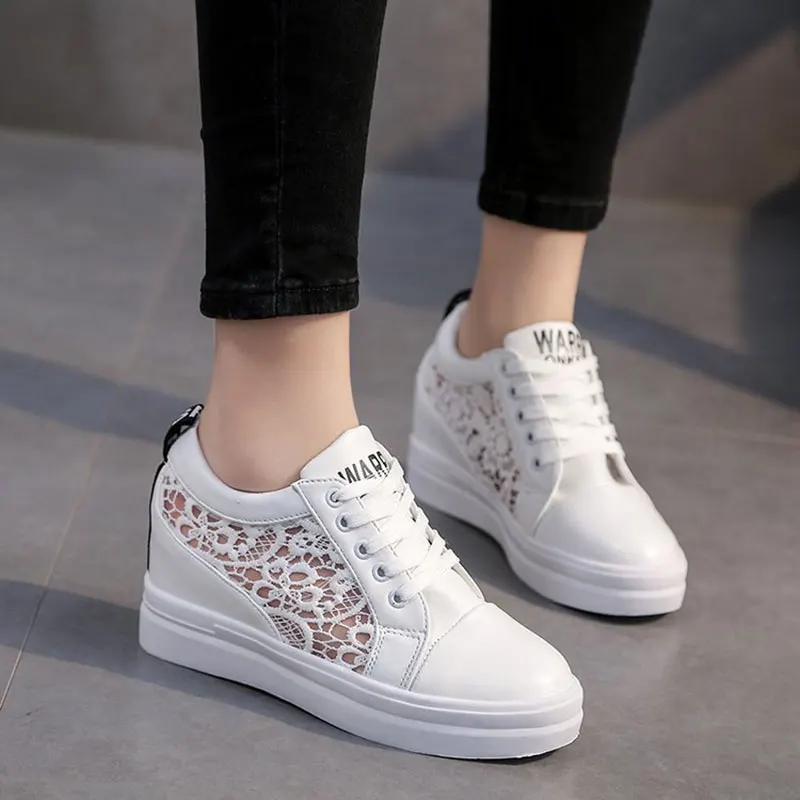 

2018 summer casaul shoes women Mesh Tenis Feminino students increased PU Leather sneaker platform shoes fashion
