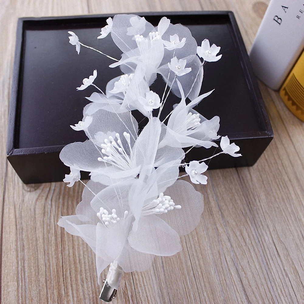Handmade Fashion Girls Flower Hair Clip Simulated Pearls Barrettes Princess Bridal Wedding Headdress Hairpin Side Clips Ornament |