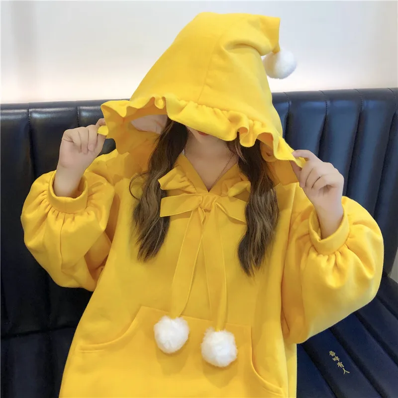 Женский Теплый пуловер с капюшоном Kawaii длинная Рождественская Толстовка