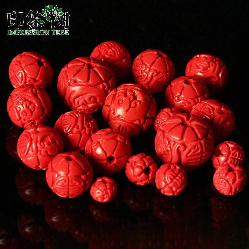 

6/8/11/14mm Handmade Carved Cinnabar Red Beads For DIY Bracelets Necklace Jewelry Components Making Accessories 615