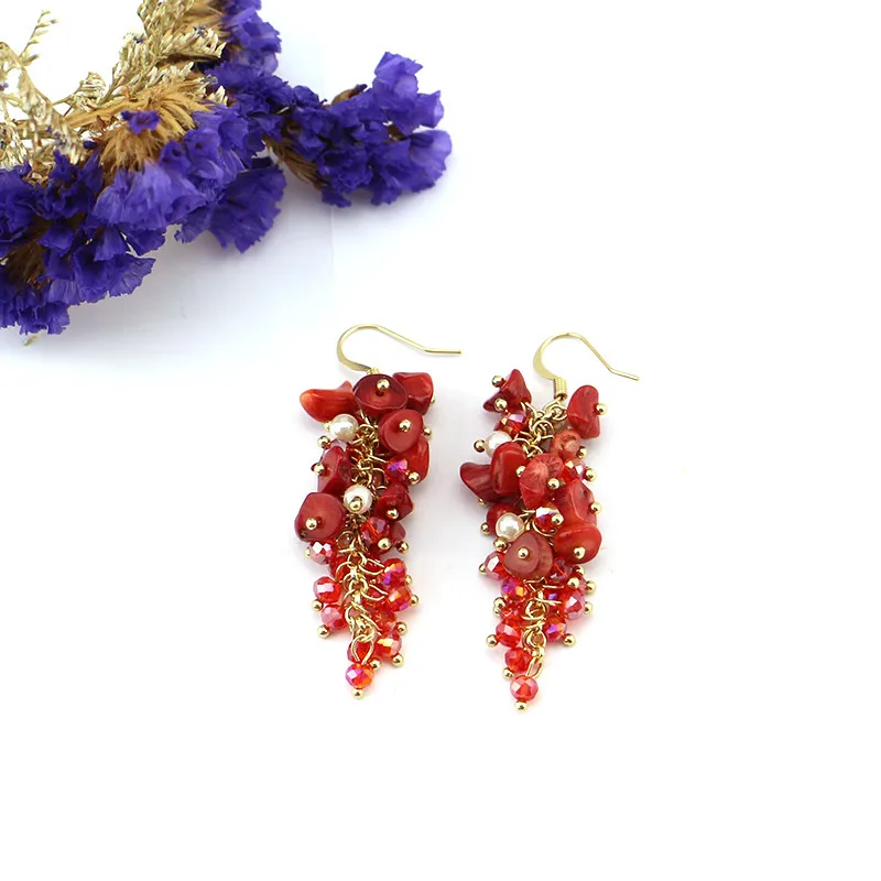Lureen, Boho, серьги-капли из натурального камня для женщин, цветные хрустальные бусины, длинные висячие серьги с кисточками, модное ювелирное изделие, подарок LE0228