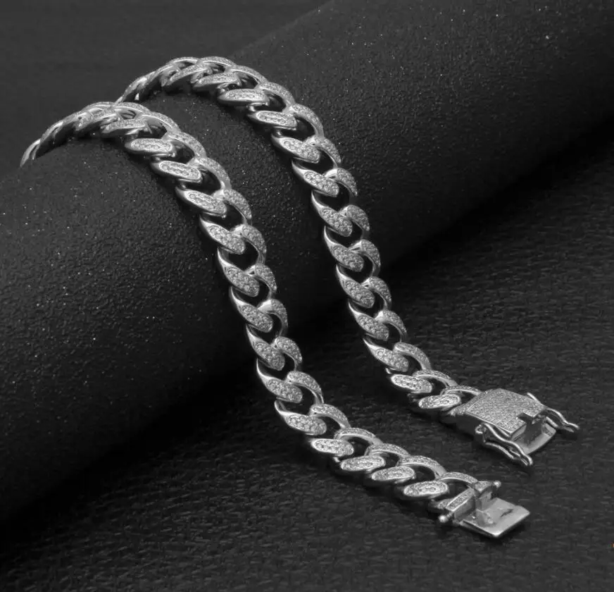 Высокое качество Полный Bling циркония тройной замок роскошное ожерелье Мода хип-хоп ожерелье s ювелирные изделия 13 мм кубинская звено цепи - Окраска металла: Silver color