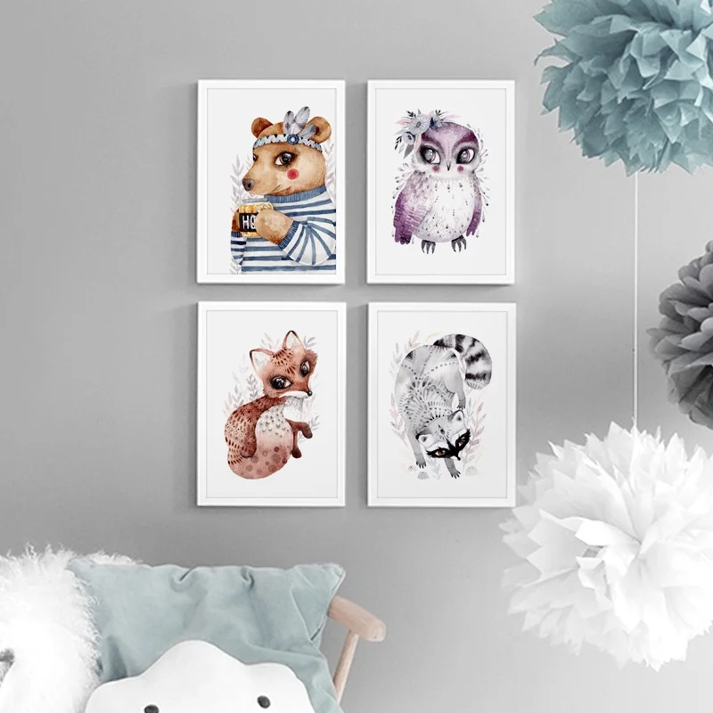 

Bear Owl Raccoon Fox Nordic Posters And Prints Nursery Wall Art Canvas Painting Wall Pictures For Living Room Kids Room Decor