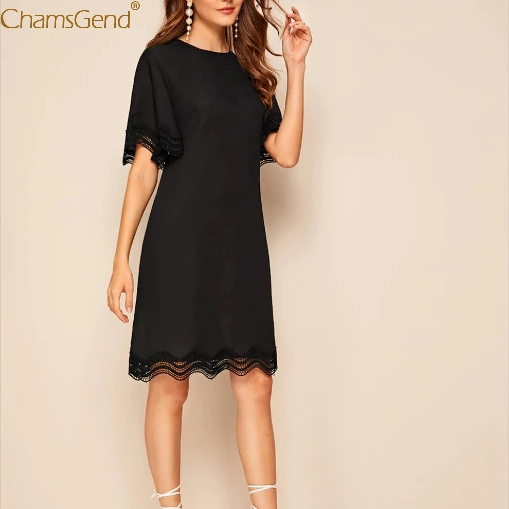 Summer Dress Women Casual O-Neck Lace Short Sleeveless Black Loose Dress Women Plus Size Loose Dress Women Plus Size Jun