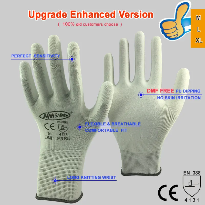 9L DMF W Guantes Trabajo перчатки Nmsafety антистатические Pu перчатки Антистатические электронные промышленные Esd рабочие перчатки для пальцев - Цвет: 9L DMF W