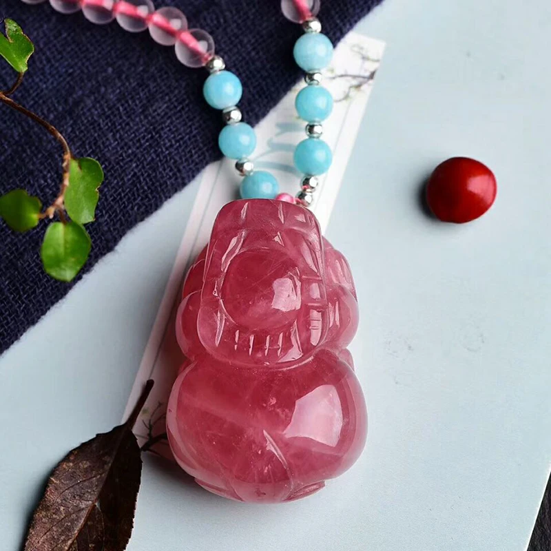 Оптовая продажа розовый кулон из натурального хрусталя ручная работа PiXiu цепочка