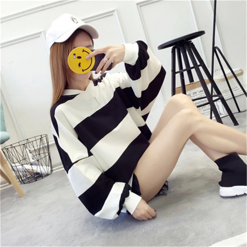 

Spring Autumn New Fashion Women's Clothing Plus Size Long Sleeve Top Tshirts Loose Wide Casual stripes Female T-Shirt L0078