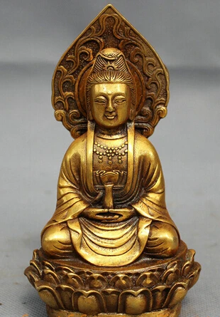 

Fast shipping Chinese Bronze Gilt Buddhism Pot Lotus Kwan-yin GuanYin Buddha Goddess Statue