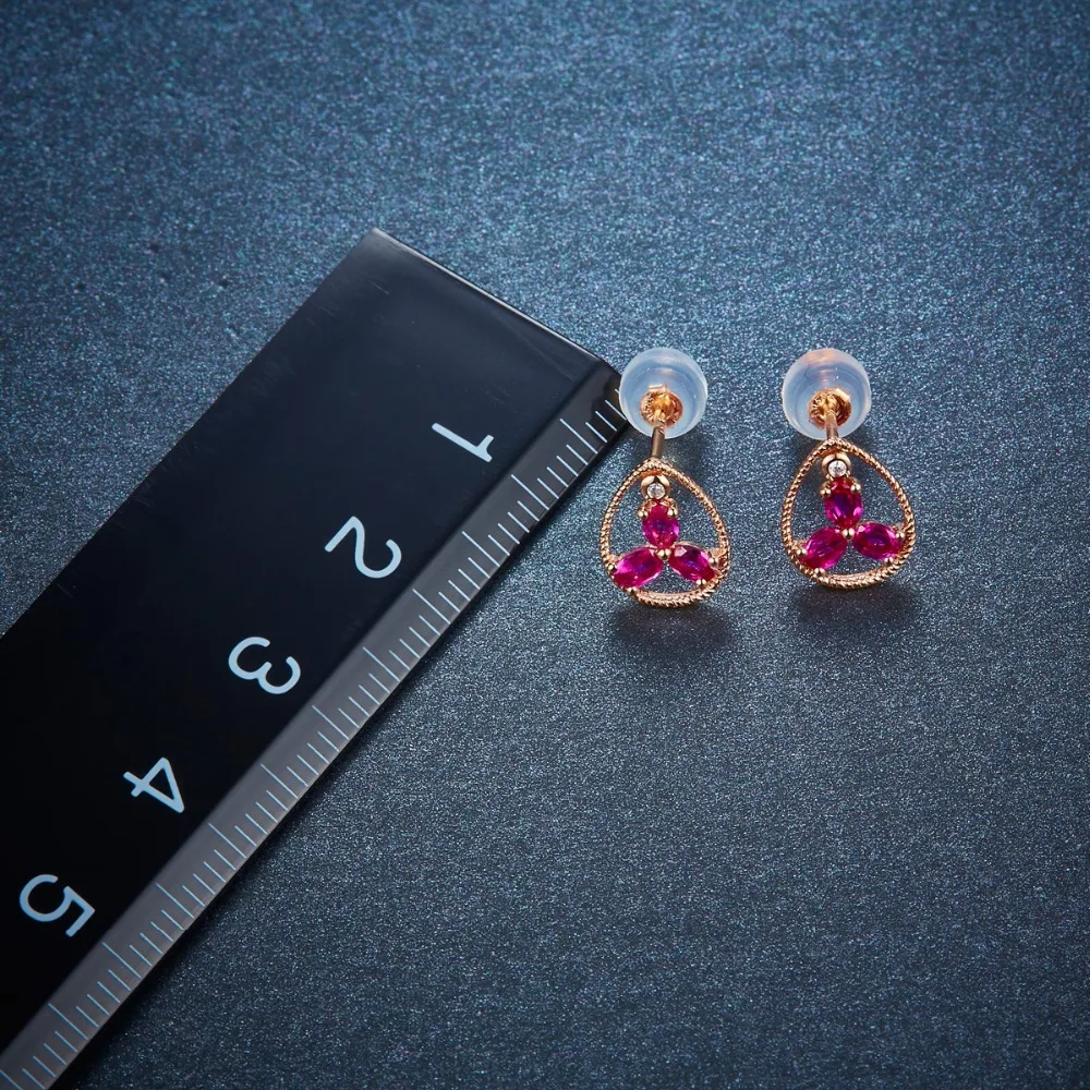 Серьги гвоздики LP 8x10 мм натуральный рубин бриллиант твердые 10 карат розовое
