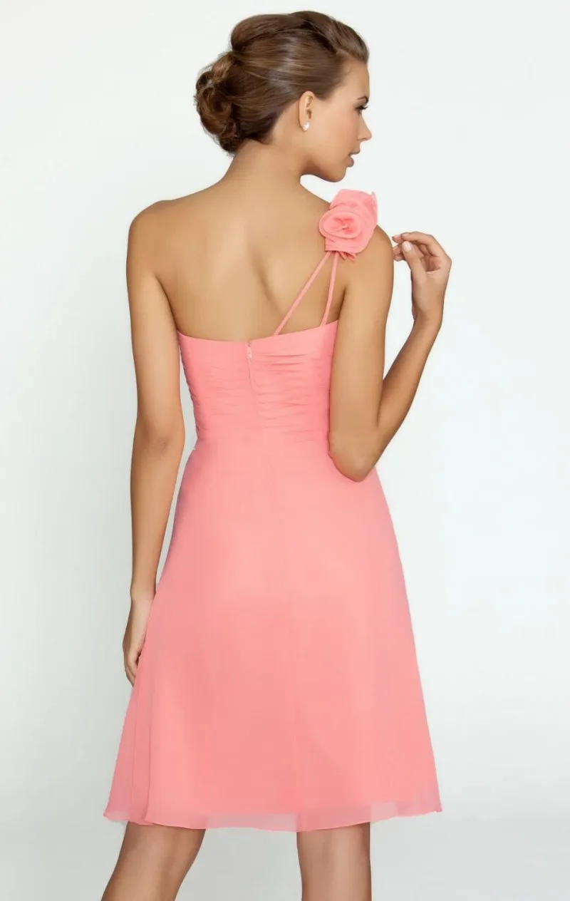 

Hot Selling Sweet Knee-Length Wedding Bridesmaid Dress Sweetheart One Shoulder Chiffon Wedding Party Gown Sleeveless A-Line Gown