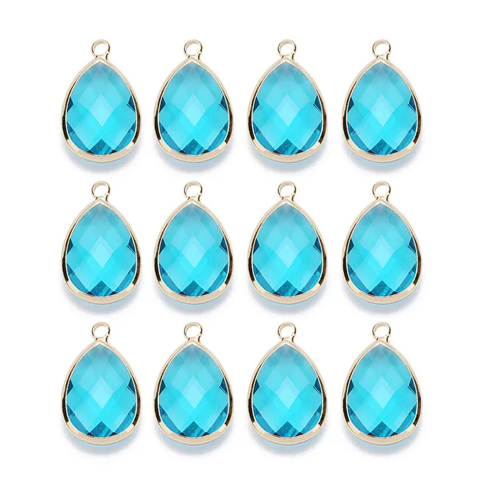 light blue LOULEUR 12 цветов капли воды, стекло подвеска KC Золото Медь Кристалл ожерелье и кулон для женщин Diy ювелирных изделий - Окраска металла: light blue