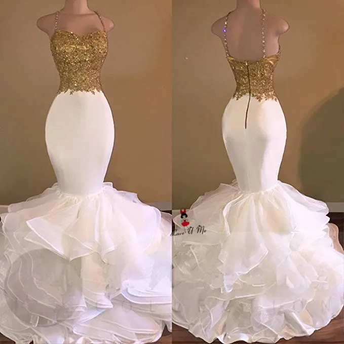 2017 длинное сексуальное платье Русалочки белое и Золотое для выпускного бала на