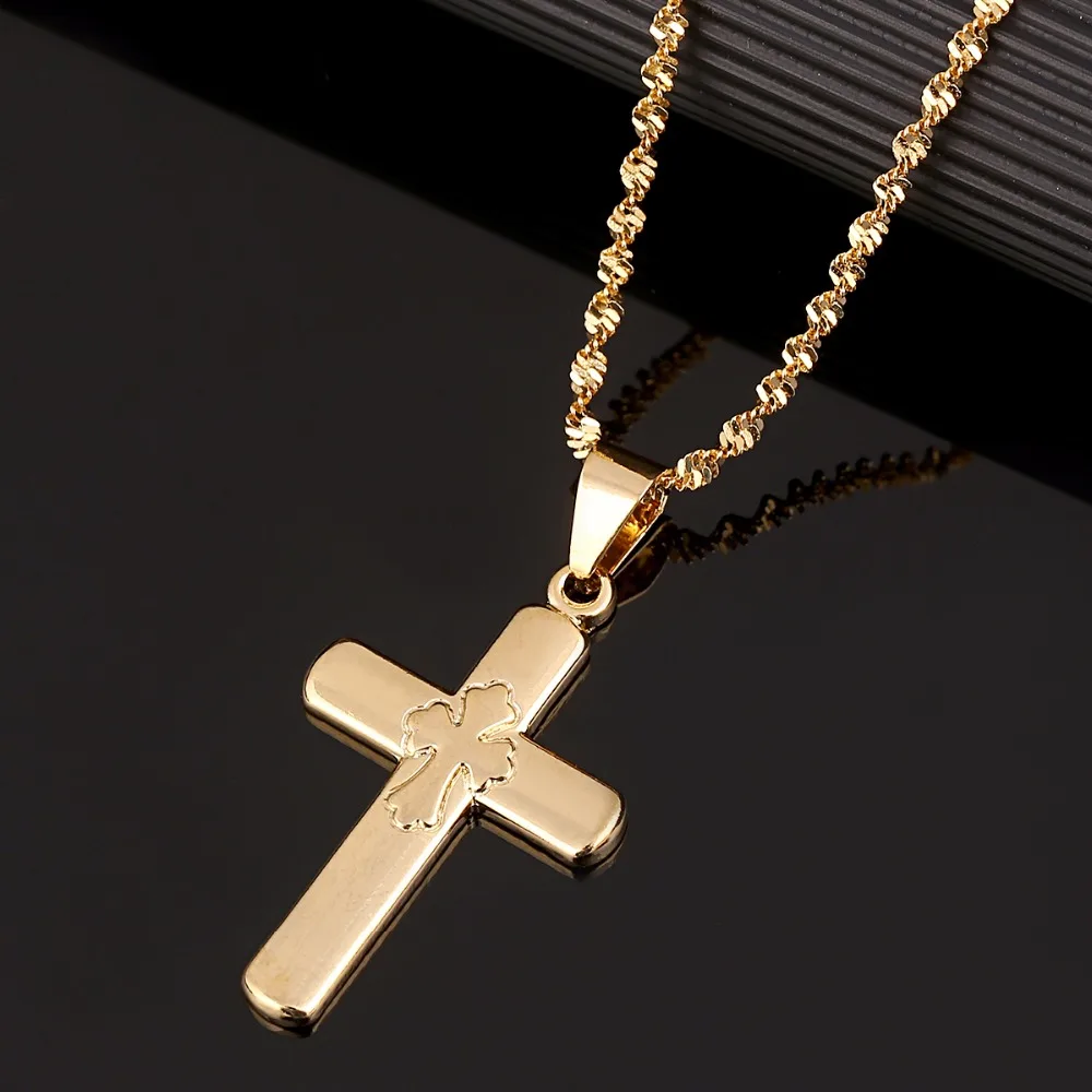 Cross Necklace Jesus Piece Pendant Gold Color Men Chain Catholic Jewelry Christmas Gifts | Украшения и аксессуары