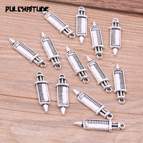silver PULCHRITUDE 20 шт два цвета Медицина талисманы шприц Подвески для изготовления ювелирных изделий Подвеска-стетоскоп для DIY ручной работы ремесло 4A - Окраска металла: silver