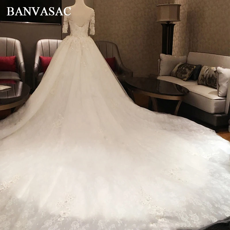 BANVASAC 2018 бальное платье с v образным вырезом и коротким рукавом свадебные платья