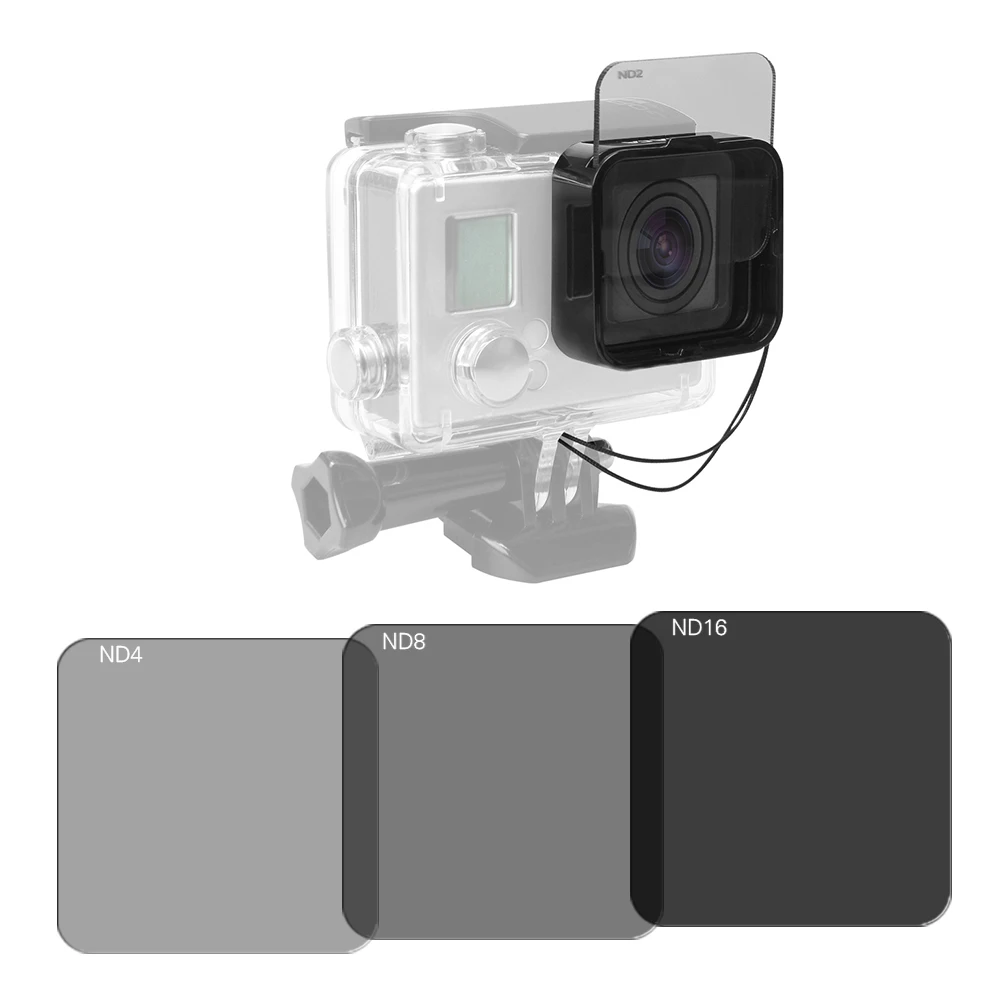 Набор защитных квадратных фильтров Andoer для объектива ND (ND2/ND4/ND8/ND16) GoPro Hero4/3 +/3