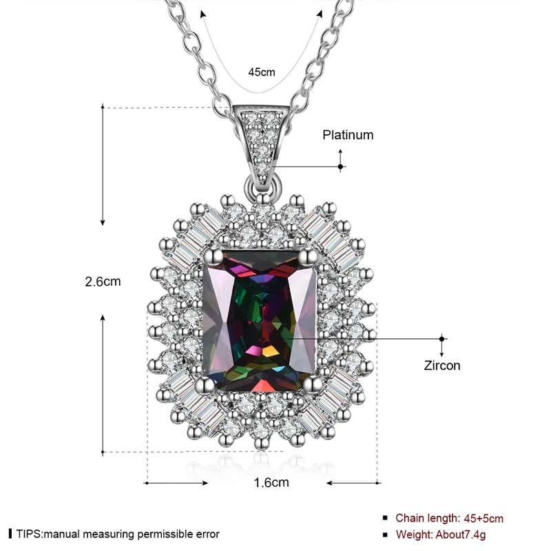Luxury Trendy Link Chain Colorful Square Crystal Pendant Necklace Fashion Design Flower Jewelry Cubic Zircon Necklaces For Women | Украшения