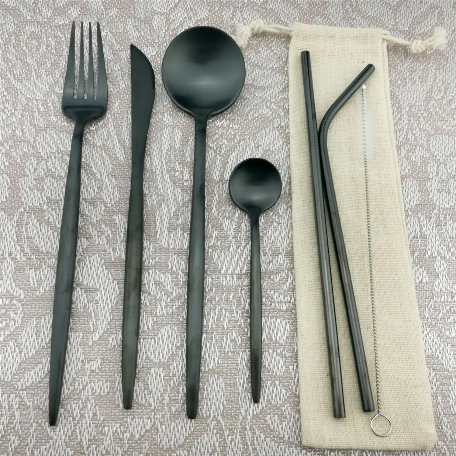 16 шт черные роскошные столовые приборы Питьевая соломенная щетка мешок