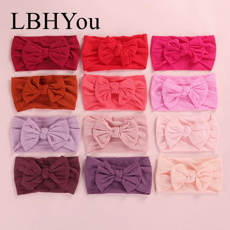 

12pcs/lot Knot Nylon Headbands,Soft Stretchy Wide Bows Nylon Hairbands,Kids Baby Turban Headwraps Hair Accessories For Girls
