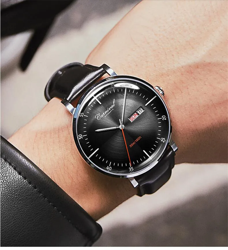 2021 CARNIVAL Watches Men Automatic Mechanical Leather Strap Waterproof Sport Clock Fashion Design Men s Wristwatch