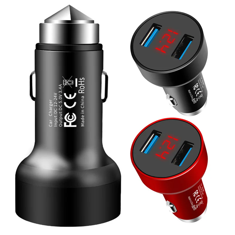 Автомобильное зарядное устройство с светодиодный USB портами и цифровым