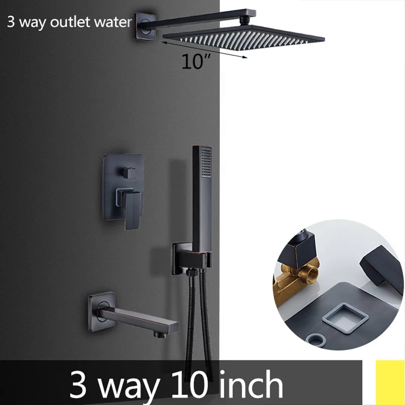 3 way 10 inch A ORB набор скрытой душевой системы, смеситель для горячей и холодной воды, смеситель для ванной комнаты, латунная душевая головка Raninfall, 2 выхода/3 выхода, Душ - Цвет: 3 way 10 inch A