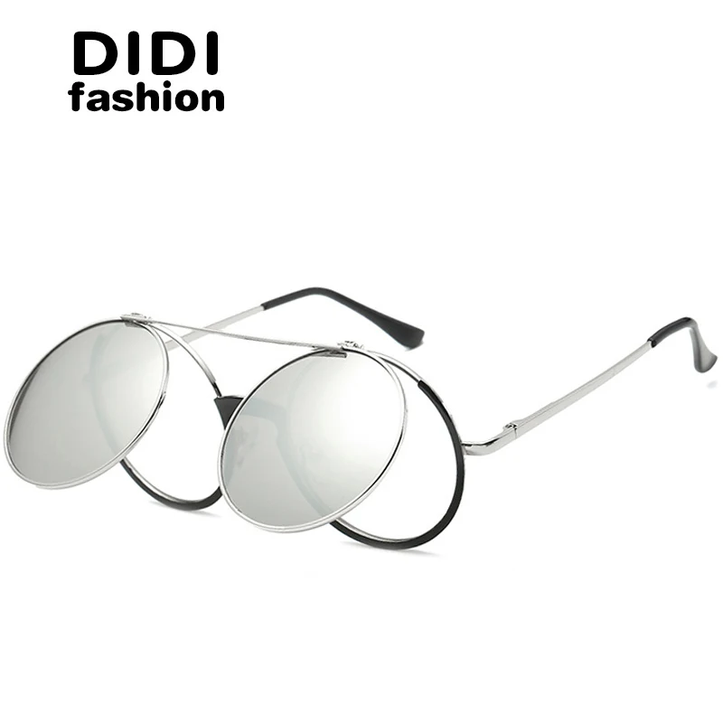 Солнцезащитные очки DIDI Lovers в стиле стимпанк тонкие круглые розовой оправе с