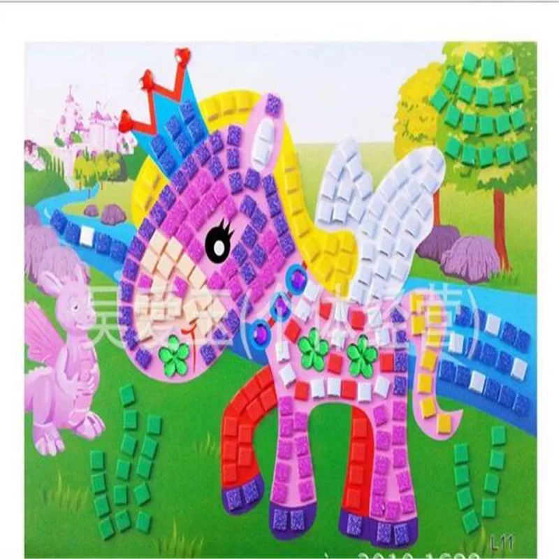 

10pcs/lot Gold powder with diamond mosaic collage of 12 DIY children's educational toys EVA Handmade stickers